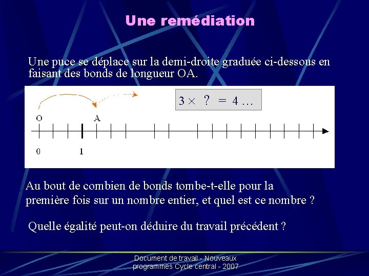 Une remédiation Une puce se déplace sur la demi-droite graduée ci-dessous en faisant des