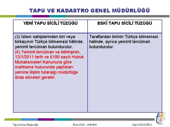 TAPU VE KADASTRO GENEL MÜDÜRLÜĞÜ YENİ TAPU SİCİLİ TÜZÜĞÜ (3) İstem sahiplerinden biri veya