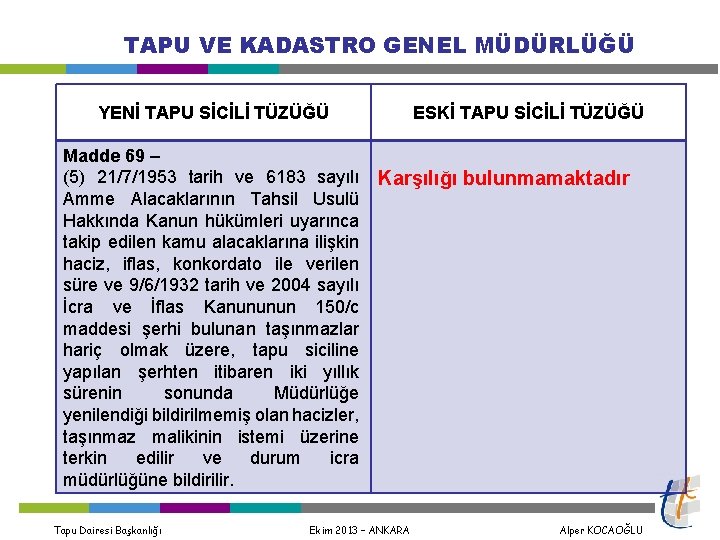 TAPU VE KADASTRO GENEL MÜDÜRLÜĞÜ YENİ TAPU SİCİLİ TÜZÜĞÜ ESKİ TAPU SİCİLİ TÜZÜĞÜ Madde