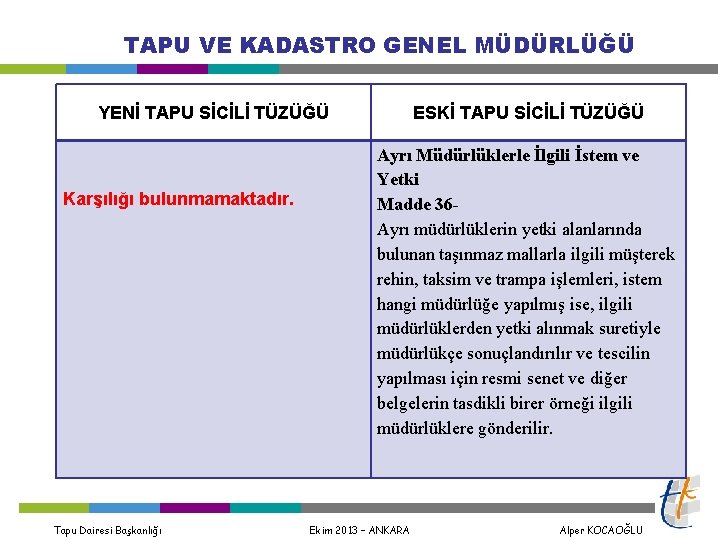 TAPU VE KADASTRO GENEL MÜDÜRLÜĞÜ YENİ TAPU SİCİLİ TÜZÜĞÜ Karşılığı bulunmamaktadır. Tapu Dairesi Başkanlığı