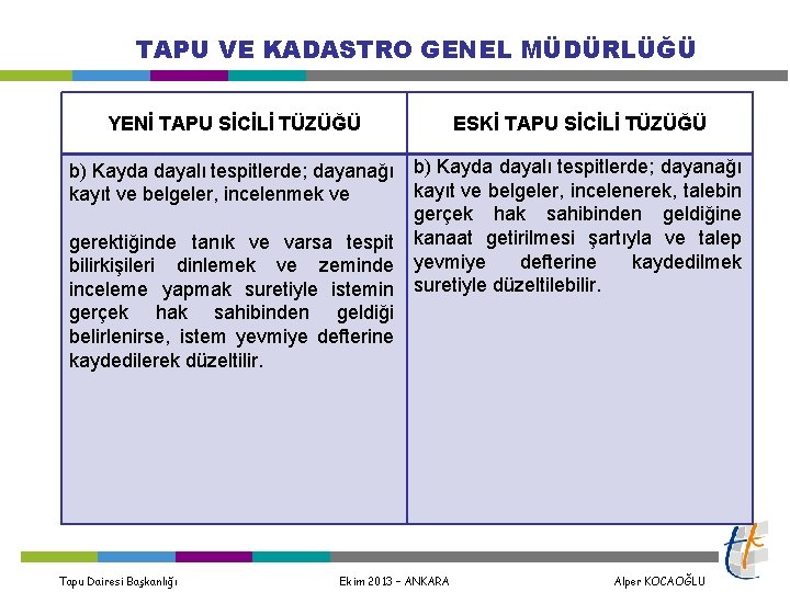 TAPU VE KADASTRO GENEL MÜDÜRLÜĞÜ YENİ TAPU SİCİLİ TÜZÜĞÜ ESKİ TAPU SİCİLİ TÜZÜĞÜ b)