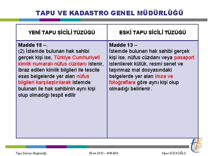 TAPU VE KADASTRO GENEL MÜDÜRLÜĞÜ YENİ TAPU SİCİLİ TÜZÜĞÜ Madde 18 –. (2) İstemde