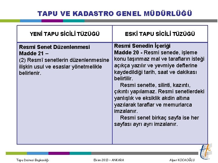 TAPU VE KADASTRO GENEL MÜDÜRLÜĞÜ YENİ TAPU SİCİLİ TÜZÜĞÜ Resmî Senet Düzenlenmesi Madde 21