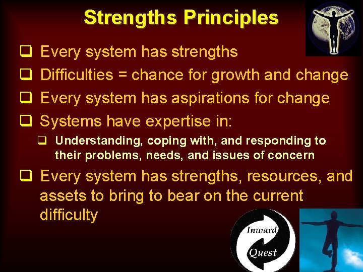 Strengths Principles q q Every system has strengths Difficulties = chance for growth and