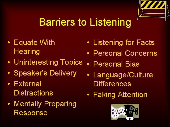 Barriers to Listening • Equate With Hearing • Uninteresting Topics • Speaker’s Delivery •