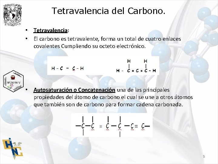 Tetravalencia del Carbono. • Tetravalencia: • El carbono es tetravalente, forma un total de