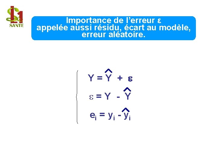 Importance de l’erreur ε appelée aussi résidu, écart au modèle, erreur aléatoire. Y =
