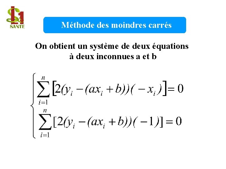 Méthode des moindres carrés On obtient un système de deux équations à deux inconnues