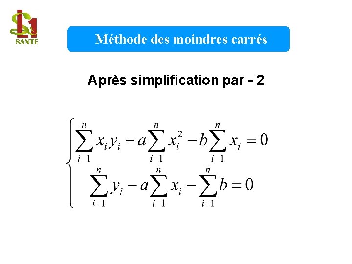 Méthode des moindres carrés Après simplification par - 2 