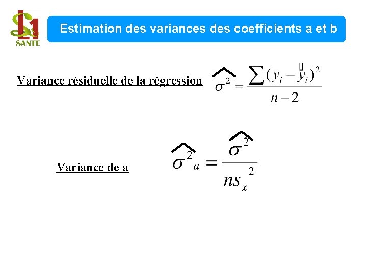 Estimation des variances des coefficients a et b Variance résiduelle de la régression Variance