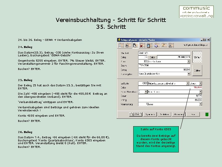 Vereinsbuchhaltung - Schritt für Schritt 35. Schritt 24. bis 26. Beleg - GEMA +