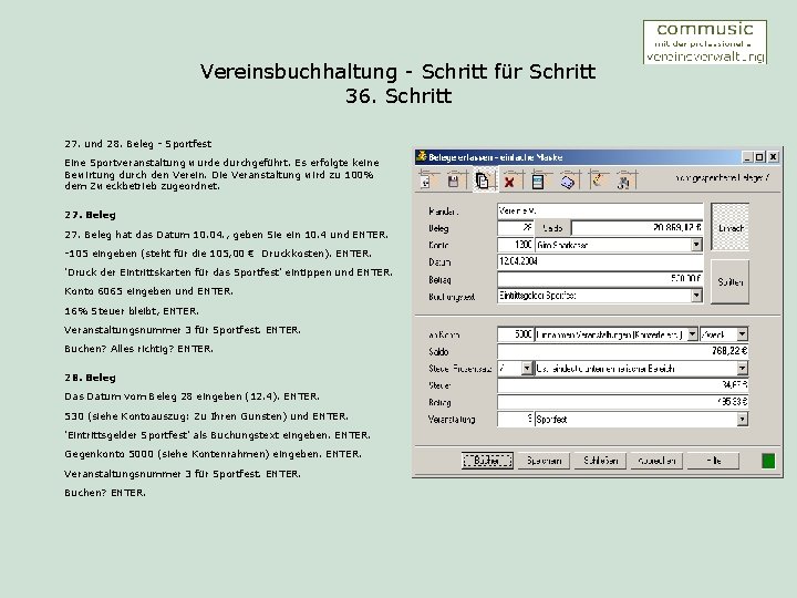 Vereinsbuchhaltung - Schritt für Schritt 36. Schritt 27. und 28. Beleg - Sportfest Eine