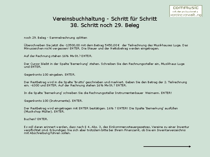 Vereinsbuchhaltung - Schritt für Schritt 38. Schritt noch 29. Beleg - Sammelrechnung splitten Überschreiben