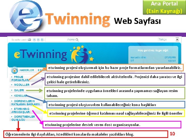 Ana Portal (Esin Kaynağı) Twinning Web Sayfası etwinning projesi oluşturmak için bu hazır proje