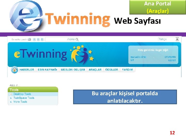 Ana Portal (Araçlar) Twinning Web Sayfası Bu araçlar kişisel portalda anlatılacaktır. 12 