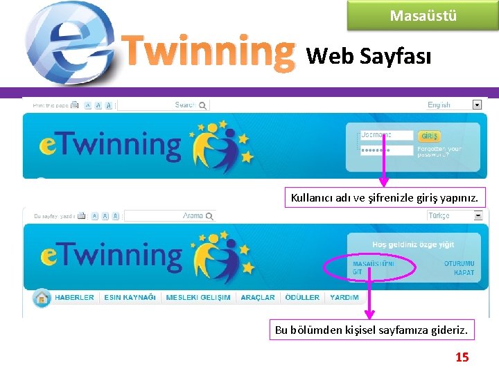 Masaüstü Twinning Web Sayfası Kullanıcı adı ve şifrenizle giriş yapınız. Bu bölümden kişisel sayfamıza