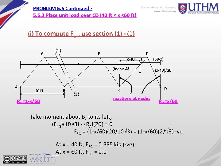 PROBLEM 5. 6 Continued 5. 6. 3 Place unit load over CD (40 ft