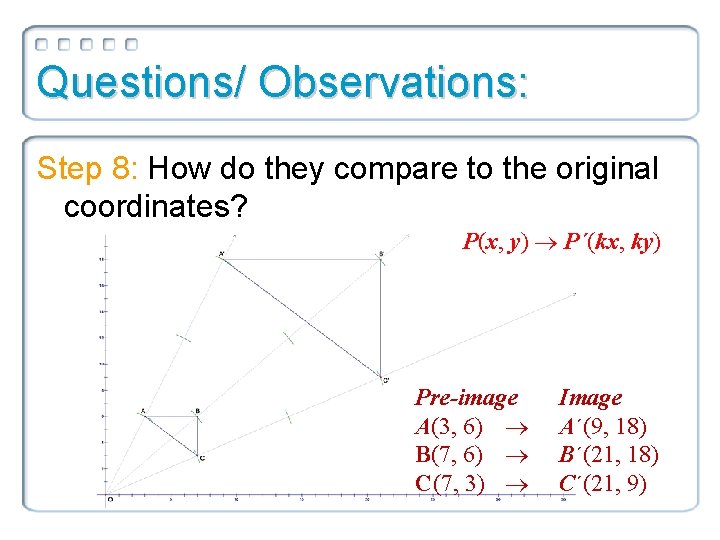 Questions/ Observations: Step 8: How do they compare to the original coordinates? P(x, y)