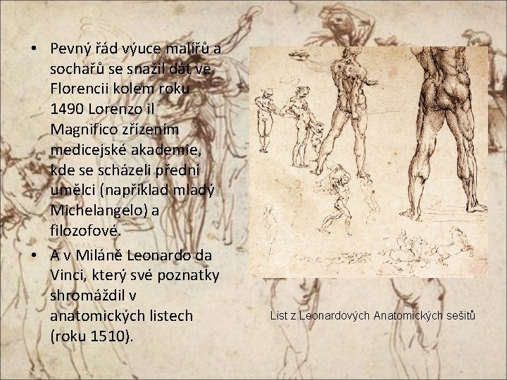  • Pevný řád výuce malířů a sochařů se snažil dát ve Florencii kolem