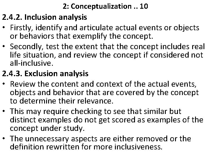  2: Conceptualization. . 10 2. 4. 2. Inclusion analysis • Firstly, identify and