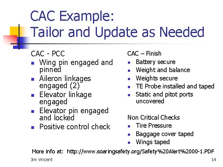 CAC Example: Tailor and Update as Needed CAC - PCC n Wing pin engaged