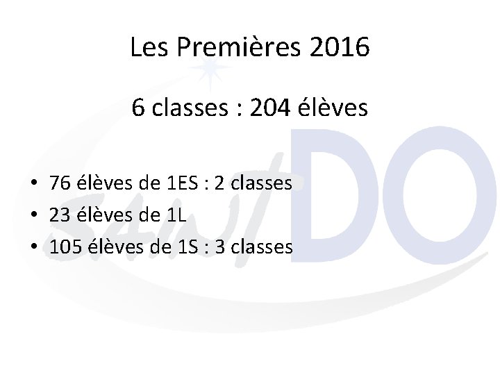 Les Premières 2016 6 classes : 204 élèves • 76 élèves de 1 ES