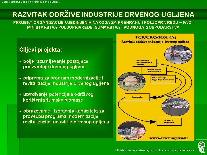 Značaj šumarstva u korištenju obnovljivih izvora energije RAZVITAK ODRŽIVE INDUSTRIJE DRVENOG UGLJENA PROJEKT ORGANIZACIJE