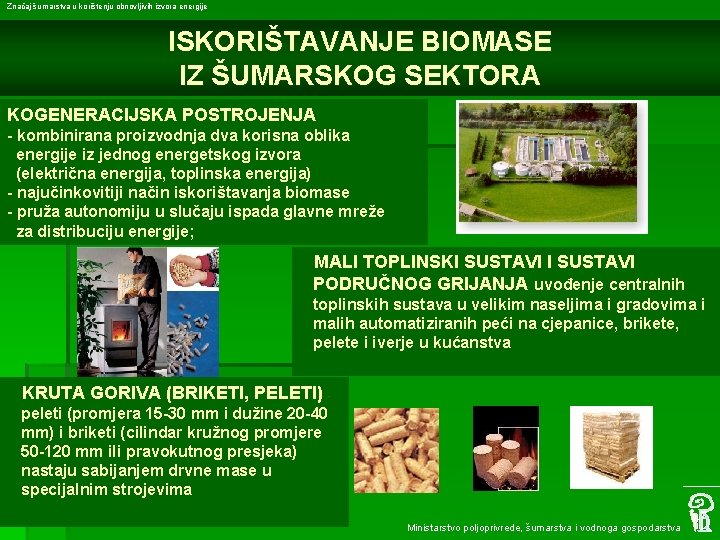 Značaj šumarstva u korištenju obnovljivih izvora energije ISKORIŠTAVANJE BIOMASE IZ ŠUMARSKOG SEKTORA KOGENERACIJSKA POSTROJENJA