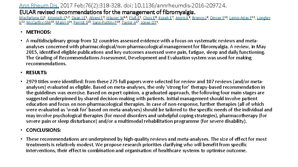 Ann Rheum Dis. 2017 Feb; 76(2): 318 -328. doi: 10. 1136/annrheumdis-2016 -209724. EULAR revised