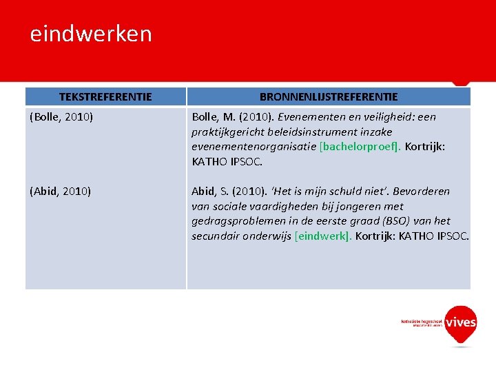 eindwerken TEKSTREFERENTIE BRONNENLIJSTREFERENTIE (Bolle, 2010) Bolle, M. (2010). Evenementen en veiligheid: een praktijkgericht beleidsinstrument