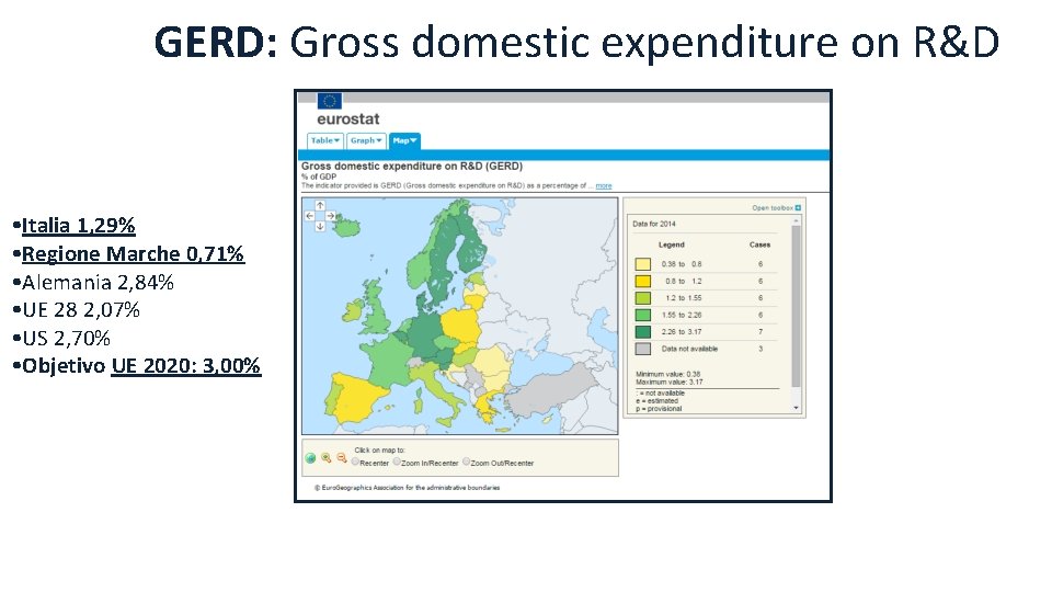 GERD: Gross domestic expenditure on R&D • Italia 1, 29% • Regione Marche 0,