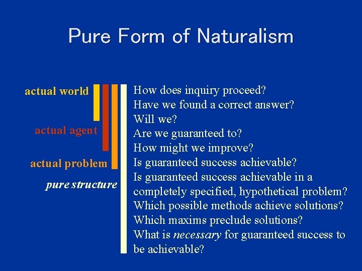 Pure Form of Naturalism actual world actual agent actual problem pure structure How does