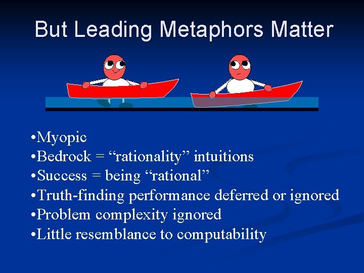 But Leading Metaphors Matter • Myopic • Bedrock = “rationality” intuitions • Success =