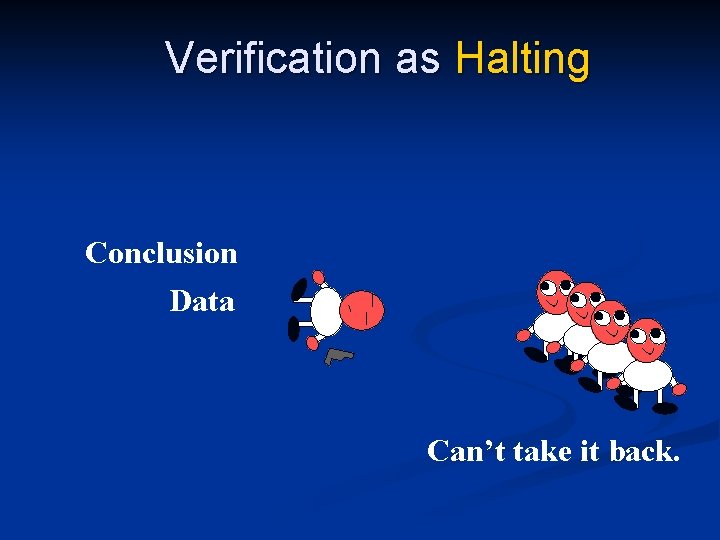 Verification as Halting Conclusion Data Can’t take it back. 