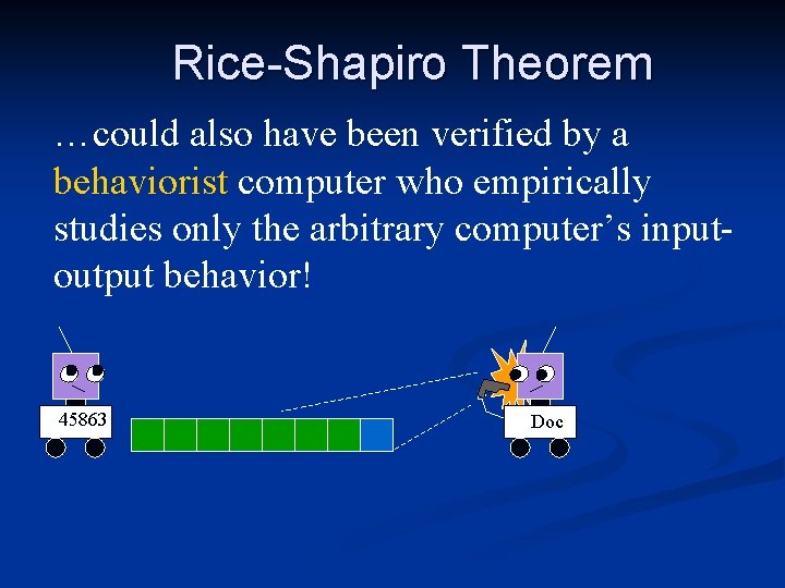 Rice-Shapiro Theorem …could also have been verified by a behaviorist computer who empirically studies