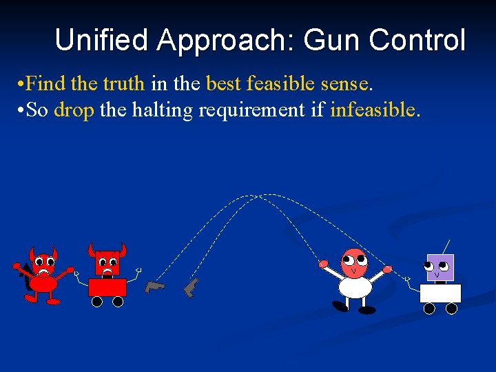 Unified Approach: Gun Control • Find the truth in the best feasible sense. •
