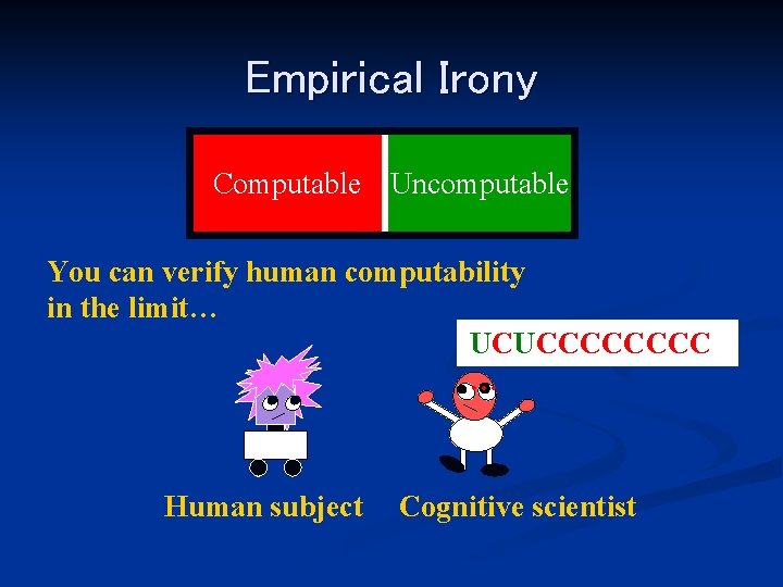 Empirical Irony Computable Uncomputable You can verify human computability in the limit… UCUCCCC …