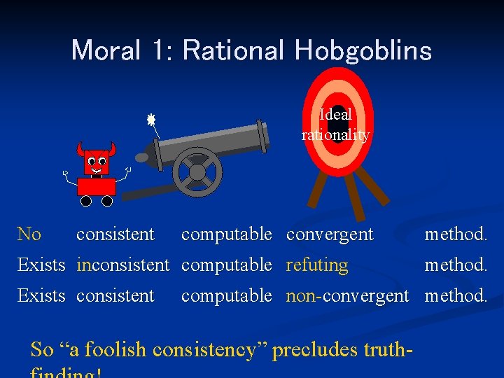 Moral 1: Rational Hobgoblins Ideal rationality No consistent computable convergent Exists inconsistent computable refuting