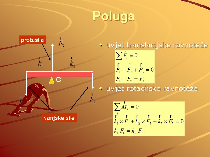 Poluga protusila uvjet translacijske ravnoteže O uvjet rotacijske ravnoteže vanjske sile 