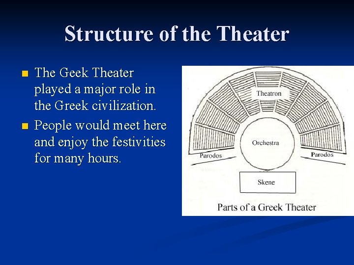 Structure of the Theater n n The Geek Theater played a major role in