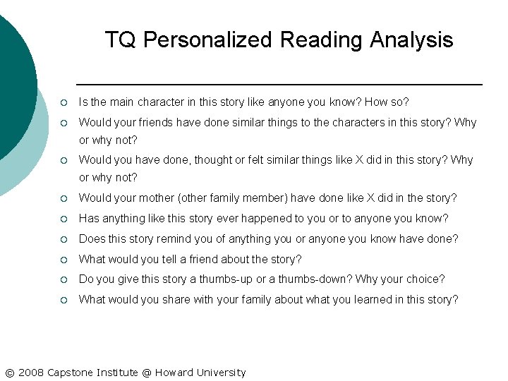 TQ Personalized Reading Analysis ¡ Is the main character in this story like anyone