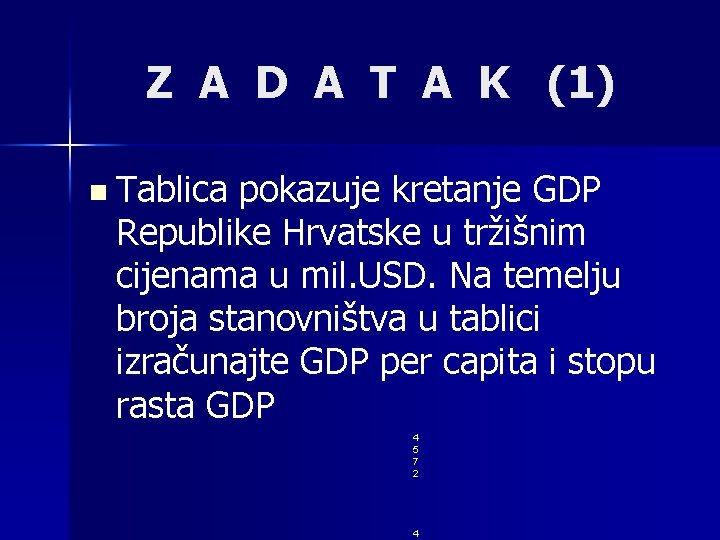 Z A D A T A K (1) n Tablica pokazuje kretanje GDP Republike