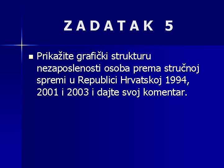 ZADATAK 5 n Prikažite grafički strukturu nezaposlenosti osoba prema stručnoj spremi u Republici Hrvatskoj