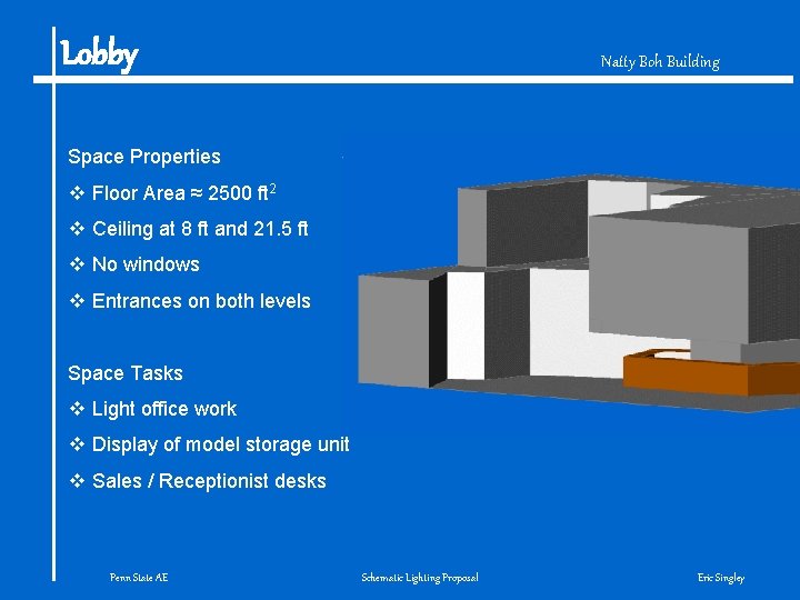 Lobby Natty Boh Building Space Properties v Floor Area ≈ 2500 ft 2 v