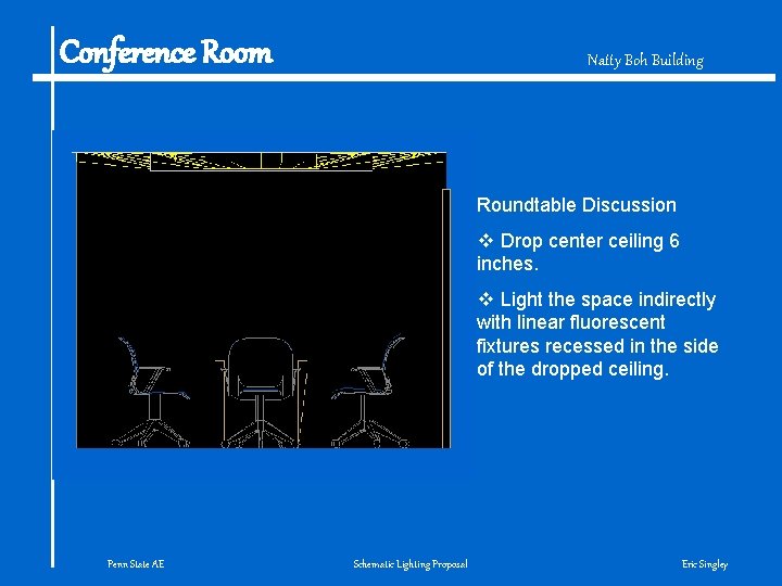 Conference Room Natty Boh Building Roundtable Discussion v Drop center ceiling 6 inches. v