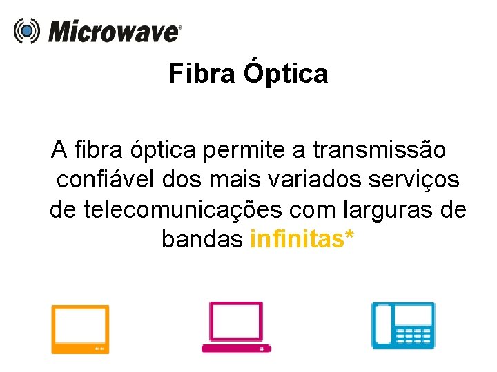 Fibra Óptica A fibra óptica permite a transmissão confiável dos mais variados serviços de
