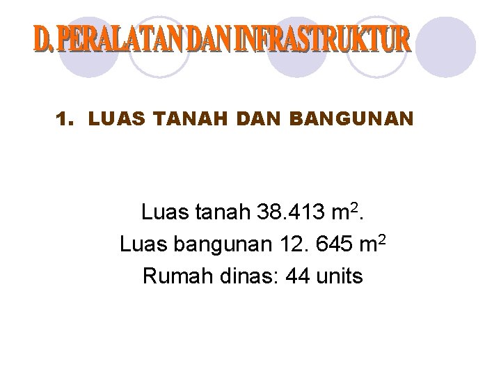 1. LUAS TANAH DAN BANGUNAN Luas tanah 38. 413 m 2. Luas bangunan 12.