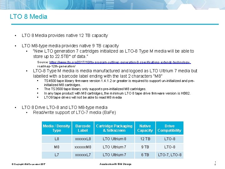 LTO 8 Media • LTO 8 Media provides native 12 TB capacity • LTO