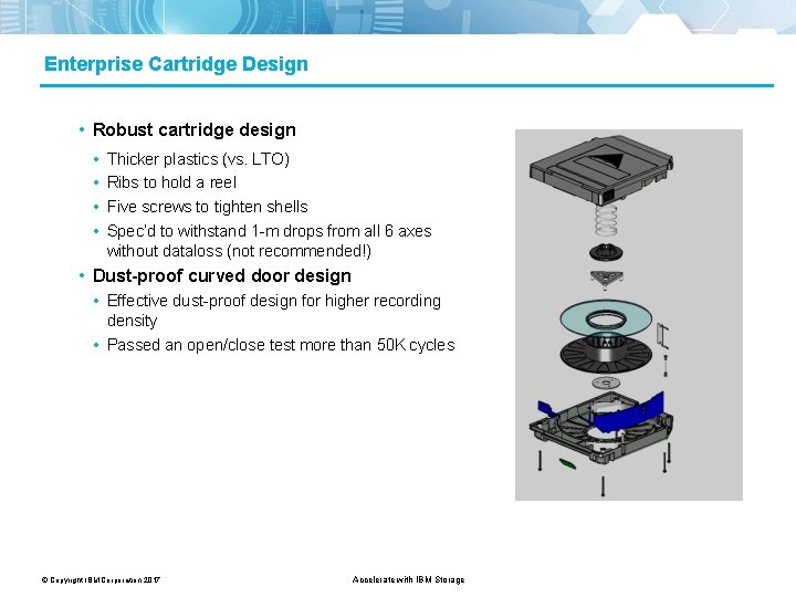 Enterprise Cartridge Design • Robust cartridge design • • Thicker plastics (vs. LTO) Ribs