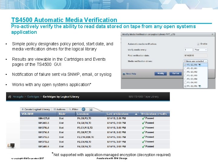 TS 4500 Automatic Media Verification Pro-actively verify the ability to read data stored on